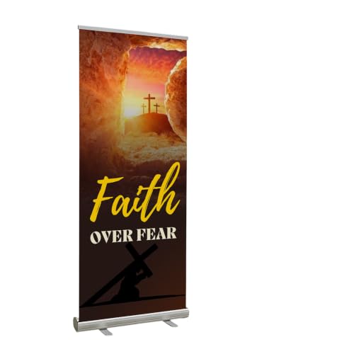 DreamController Church Retractable Stand Banner by DC | 33"x81" Roll-Up Display | Faith Over Fear Vertical Pull-Up Banner for Trade Shows & Events | Made in USA | (Stand Not Included)