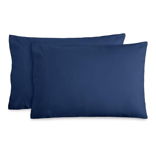 Bare Home Flannel Standard Pillowcases Set of 2-100% Cotton - Velvety Soft & Cozy - Double Brushed Heavyweight Flannel Pillowcases (Standard Pillowcase Set of 2, Dark Blue)