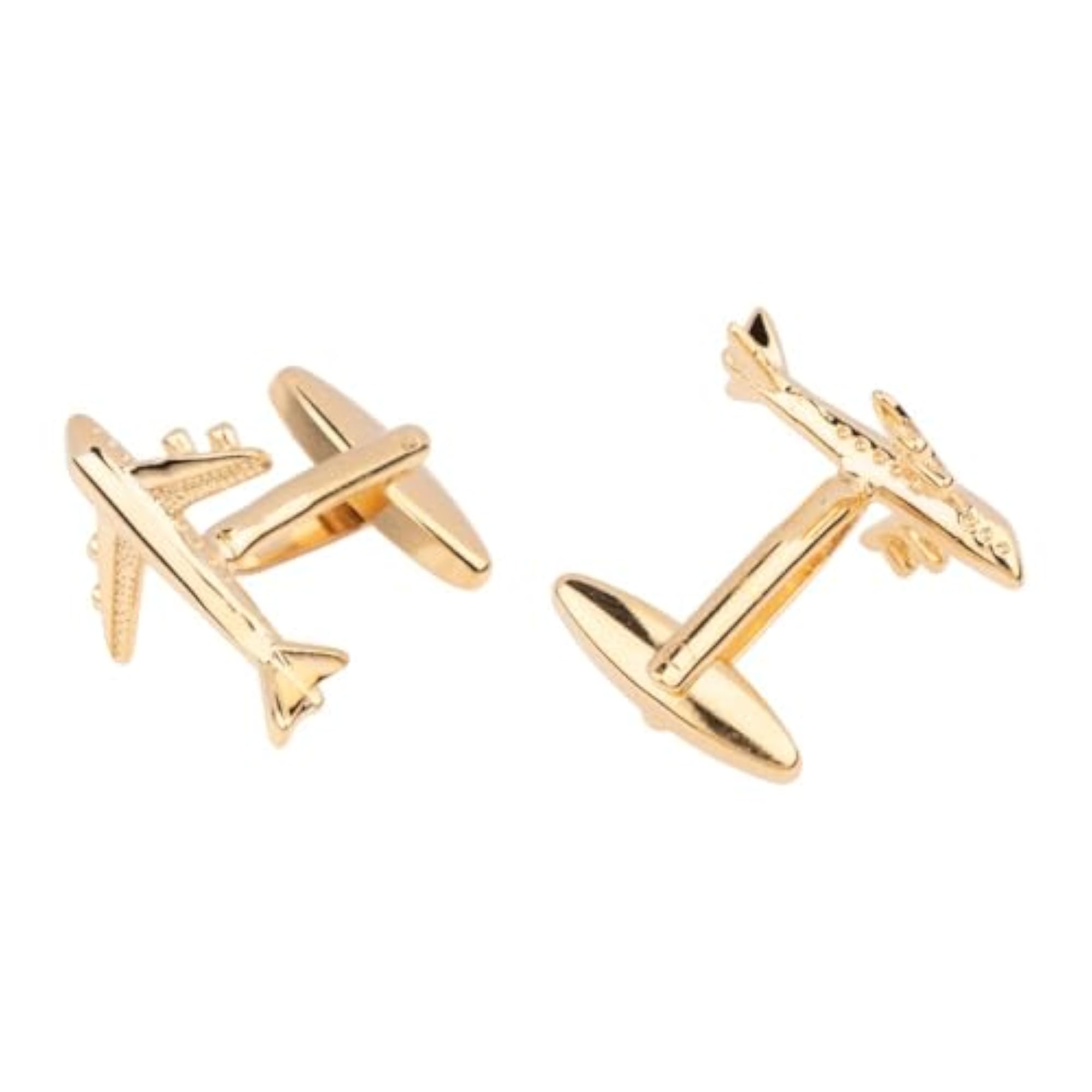 Gold Airplane Cufflinks for Men, Aviation Inspired