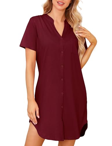 Lovasy Nachthemden für Damen Kurzarm Baumwolle Sommer Schlafshirt Still...