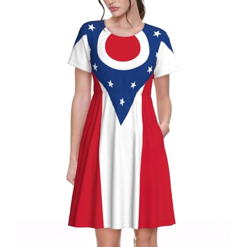 Robe d'été chic pour femme imprimé drapeau Ohio State à manches courtes