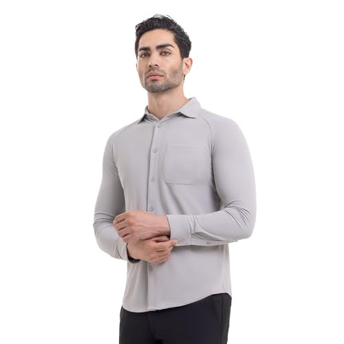 Image of Workday Shirt for Men Long Raglan Sleeve Regular Fit Superior Stretch Wrinkle Free Shape Retention Quick Dry Anti-Viral Finish UPF 50+