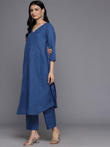 Image of Varanga Women's Violet Strap Kurta with Tonal Bottom & Printed Dupatta - Round Neck, Side Slit Design, Stylish & Comfortable
