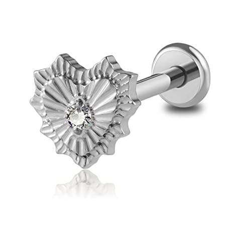 FINE4U Broken Heart Piercing Jewelry for Conch Helix Flat 16G 6mm 8mm - ASTM F136 Titanium Cartilage Earring, Flatback Stud, Body Labret Jewelry Internally Threaded Hypoallergenic Cover