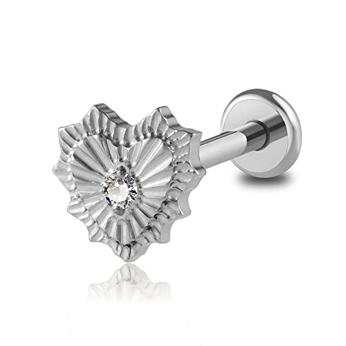 FINE4U Broken Heart Piercing Jewelry for Conch Helix Flat 16G 6mm 8mm - ASTM F136 Titanium Cartilage Earring Flatback Stud Body Labret Jewelry Internally Threaded Hypoallergenic