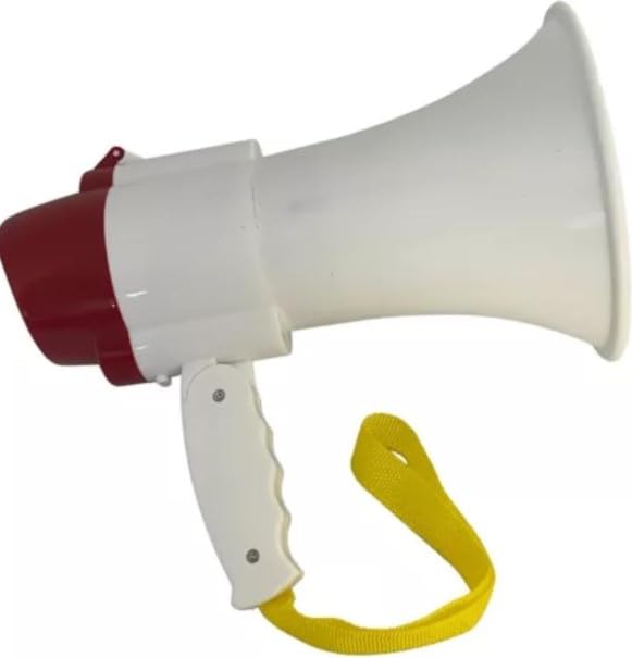 Megafone Portátil com Alça de Pulso, Branco e Vermelho, Alto-falante Manual