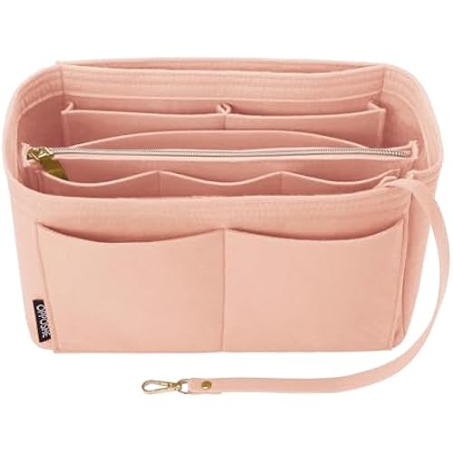 OPPOSHE Purse Organizer Insert for Handbags, Softened Felt Bag Insert Organizer for Tote, Compatible with LV, Coach, MK, Kate Spade, Goyard, Longchamp (Light Pink, Medium)