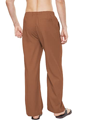 Yukaichen Men's Linen Cotton Yoga Pants Beach Trousers Casual Lounge Pants Brown M #TOP2