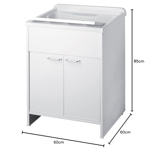 Negrari Waschbecken aus Harz, feuchtigkeitsbeständig, säurebeständige Wanne, Abfluss-Set im Lieferumfang enthalten, für Innen- und Außenbereich, L60 x T60 x H85 cm, Weiß