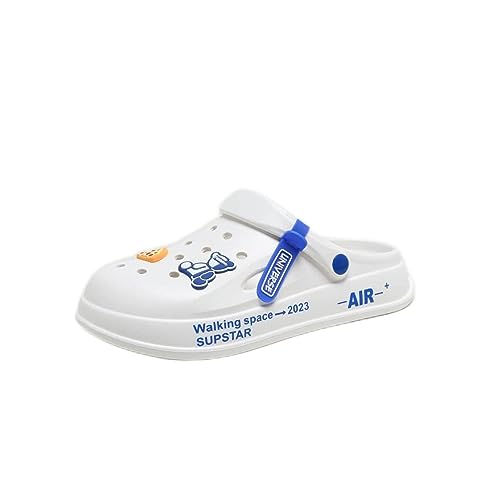 Fashion Studio GS Men Clogs Sandals Slippers with Charms - Lightweight, Comfortable, Fashionable, Unique Design, Stylish Charms White