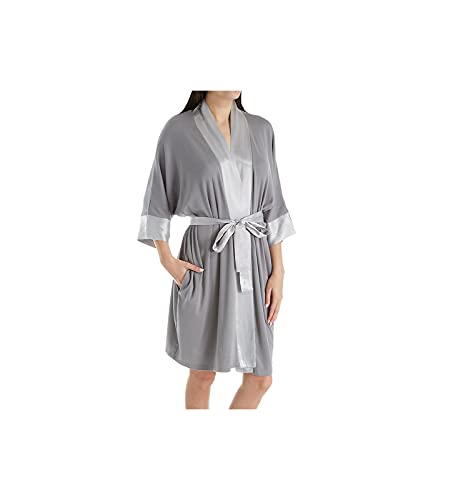 Image of PJ Harlow Womens Shala-rib Knit Camono Robe With Satin Belt and Trim