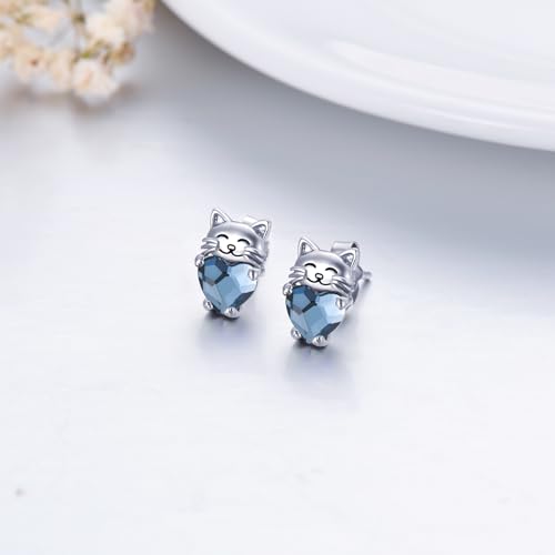 925 Sterling Silver Cat Earrings Cute Animal Kitten Stud Earrings cat Jewelry Gifts for Women Girls Hypoallergenic Earrings for Sensitive Ears4