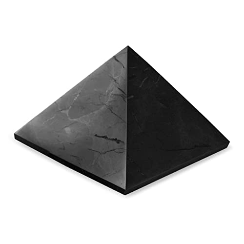 Shungite Stone Protection Pyramid 2.8' | Authentic Shungite Stones Protection Polished Pyramid 2.8 inches (7 cm) | Black Stone Crystal Pyramid for Whole House Protection and Meditation PP05