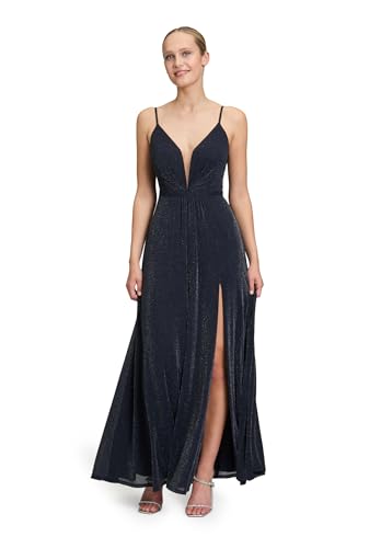 Vera Mont Damen Abendkleid mit Lurexfaden 42, Dunkelblau/Grau