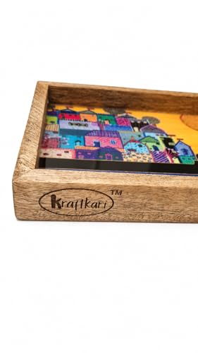 Image of Wooden Designer Rectangular Serving Tray - 10 x 5 x 1Inch | Premium Mango Wood Decorative | Eco-Friendly Non-Toxic Multipurpose Serving Tray for Tea, Coffee, Snacks, Kitchen & Gifting(FC)