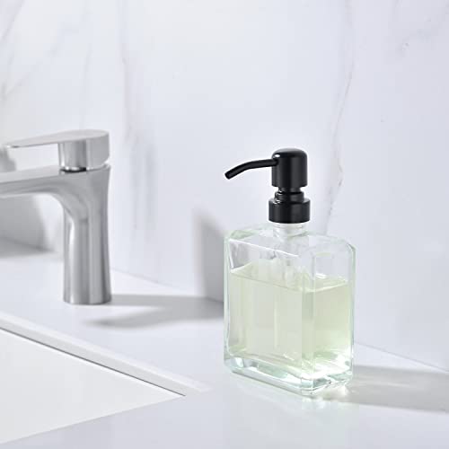 Image of Square Clear Glass Dish Soap Dispenser, Antique Refillable Hand Soap Dispenser with Rust Proof Black Stainless Steel Pump, 13.5 oz Lotion Dispenser for Bathroom Vanity, Kitchen Countertop