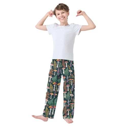 Mushroom and Leaf Boys Long Pants Soft Trousers Elastic Waist Kids Lounge Bottoms with Pockets S-XL2