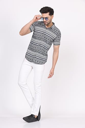 Image of CVC Fashion Men's Printed Button-Down Shirt - Aesthetic Regular Fit Half Sleeve Casual Shirt for Men, Ideal for Summer & Beach Wear
