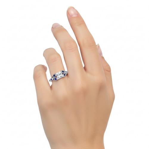 Image of Choose Your Gemstone Split Band Antique Ring Sterling Silver Princess Shape Side Stone Engagement Rings Minimal Modern Design Birthday Wedding Gift US Size 4 to 12