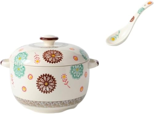Riazdiw 茶碗、蒸し器、蒸し器、蓋付きワインカップ、両手鍋、和風スープカップ、デザートカップ、食器、陶器、お手入れ簡単 (スプーンで,2300ml,B)