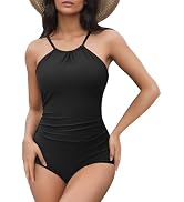 Zando Women's Tummy Control Ribbed One Piece Swim Suit