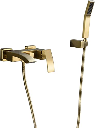 Robinet de baignoire cascade avec douchette laiton noir or - 2