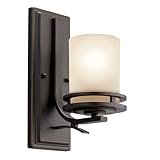 Kichler Hendrik 12” Wall Light Fixture in Olde Bronze with Umber Etched Glass, 1-Light Wall Lamp for Bedroom or Living Room, 5076OZ