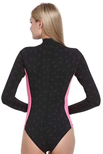 Cressi Women's Termico Lady 2mm One-Piece Swimsuit Long Sleeves Woman in High Stretch Neoprene, Black/Pink/White, M - Image 3