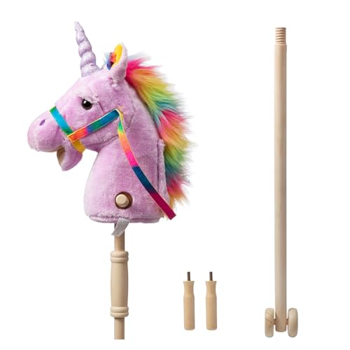 BEJOY Hobby Horse, Stick Horse Toy with Wood Wheels Real Pony Neighing Galloping Sounds Plush Toy, Unicorn Plush Toy Gift for Kids, Purple 36 inches (AA Batteries Required) - Image 5
