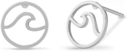Boma Jewelry Sterling Silver Wave Water Element Circle Stud Earrings - Image 2
