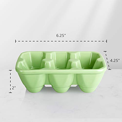 AVLA Set of 3 Ceramic 6 Cup Egg Tray - Half Dozen Porcelain Egg Holder Decorative Crate Eggs Dispenser Container Keeper Storage Organizer for Kitchen Restaurant Fridge Countertop Display, Green