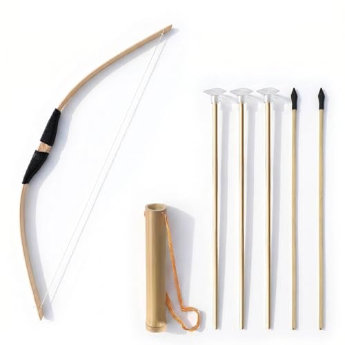 XKONIVE Bamboo Bow and Arrow Set, Handmade Archery Set, Youth Bow and Arrow Set, Cosplay Costume Prop Bow & Arrow with 1 Bamboo Quivers and 5 Targets (Black)