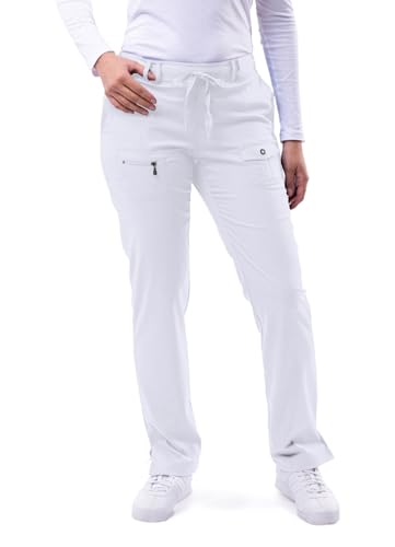 Pantalon Scrub Yoga Adar Pro Femme Jambe Mince, Blanc, S