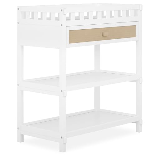 Image of Dream On Me Doula Changing Table in White - BSA & GREENGUARD Gold Certified, Enclosed Dressing Area for Safety, Two Spacious Storage Shelves & A Closed Drawer, Converts to Nightstand