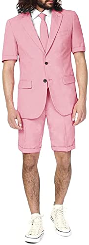 Men's Casual 2 Piece Summer Short Sleeve Suit Shorts Suit Beach Wedding Men's Suit Set2