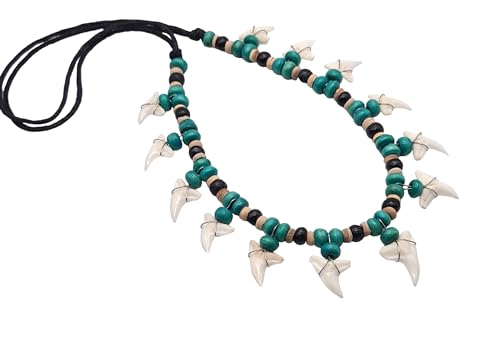 13! Genuine Shark Teeth Necklace for Men, Mako Shark Tooth Necklace, Handmade Wooden Beads Adjustable Cords Shark Tooth Necklace for Women Jewelry CA0832