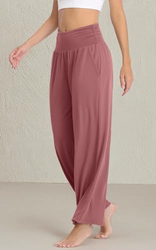 Image of TARSE Womens Wide Leg Pants Casual Loose Yoga Sweatpants Comfy Lounge Pajama Flowy Pants Pockets