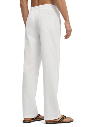 Willit Men's Linen Pants Casual Beach Summer Pants Drawstring Lightweight Yoga Linen Trousers 28" 30"3