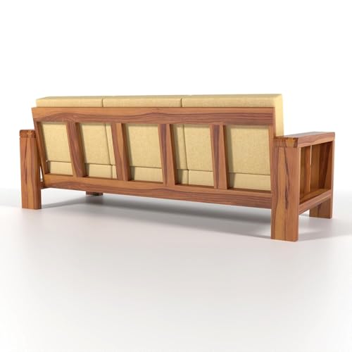 Image of Wooden 3 Seater Sofa for Living Room | Solid Wood Sofa Sofa Set for Home & Office | Lounge (Honey, 3 Seater)