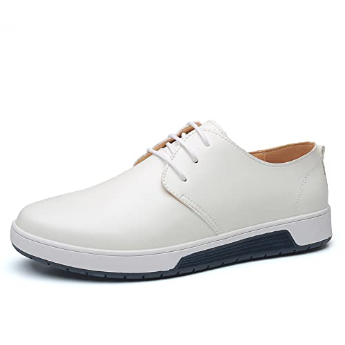 LLTMALL Men's Leather Oxford Dress Shoes Breathable Lace-up Fashion Flat Sneakers