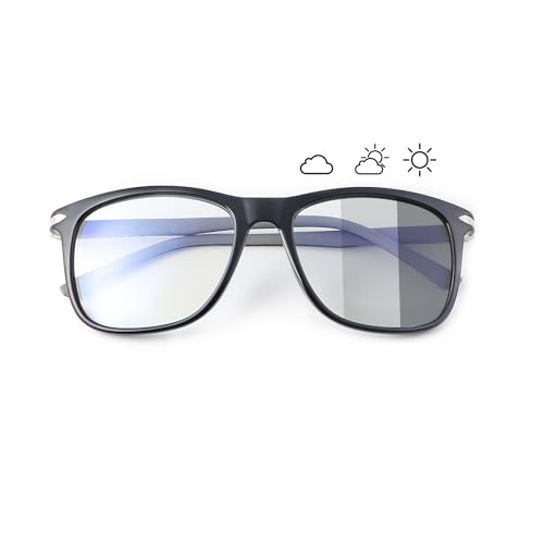 Image of MIRYEA Spring Hinge Photochromic Gray Sunglasses Blue Light Blocking Glasses for Men Women Day Night Gaming TV Phones Computer Eyeglasses UV400 Protection Anti Glare Lightweight TR90 Full Rim Eyewear