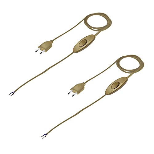 HALOTEC | 2 Pack Enchufe con Cable 1.5m | Interruptor en Cabezal Libre a 50cm | Separados | Oro | Para Lámparas y Aparatos Eléctricos | Ideal para Repuestos y Proyectos de Iluminación Decorativa