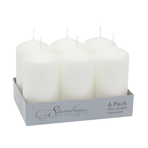 Stonebriar SB-SP-3209A 6 Count Tall 3 X 6 Inch 65 Hour Long Burning Unscented White Wax Pillar Candles thumb #1