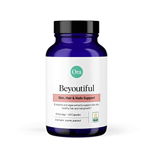 Ora Organic Hair, Skin, and Nails Support- BeYouTiful - Beauty Supplement with B Vitamins and Biotin for Healthy Hair, Niacin for Skin Health - 60 Vegan Capsules