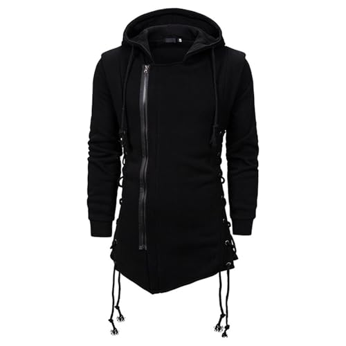 Men Gothic Steampunk Sweatshirt Fall Winter Slim Fit Tunics Medieval Lace up Hem Oblique Zipper Hooded Jackets Coats2