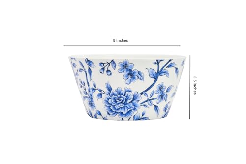 Image of GOLDEN QUEEN'S Bowls Set of 2 | Ideal for Snacks, Noodles, Ramen, Salad, Cereals, Rice | Microwave Safe | Handcrafted - Sapphire Bloom, 500 ml