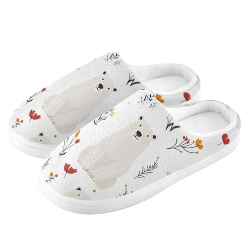 JUNZAN Cute Polar Bear White Womens Cotton Slippers Non Slip Memory Foam Indoor Shoes for Bedroom Christmas Presents 6-74