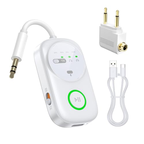 Pinci Bluetooth 5.4 Transmitter Receiver 2-in-1, Dual Stream for 2 AirPods/Headphones, Built-in Mic, 3.5mm Audio Jack - Perfect for Airplane, TV, Car, PC, Home Stereo, Wireless Audio Adapter