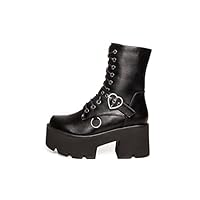 Lamoda Heartless Black PU Chunky Platform Boots UK3 - Gothic Alternative Festival Shoes with Bold Platform Sole, Cushioned Insole, Lace-Up & Side Zip for Comfort