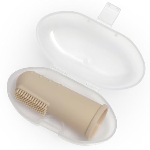 Image of Baby Finger Toothbrush with Case, Food Grade Silicone, BPA Free, 2-Pack (Sand+Shifting Sand)